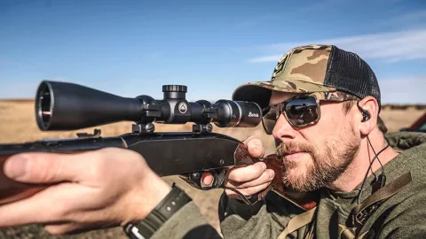 Droptine riflescope mounted on firearm